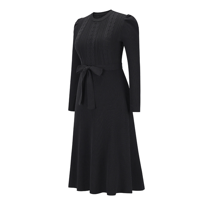 Einfarbiges, lässiges Swing-Kleid für Damen mit hoher Taille_voghion.com