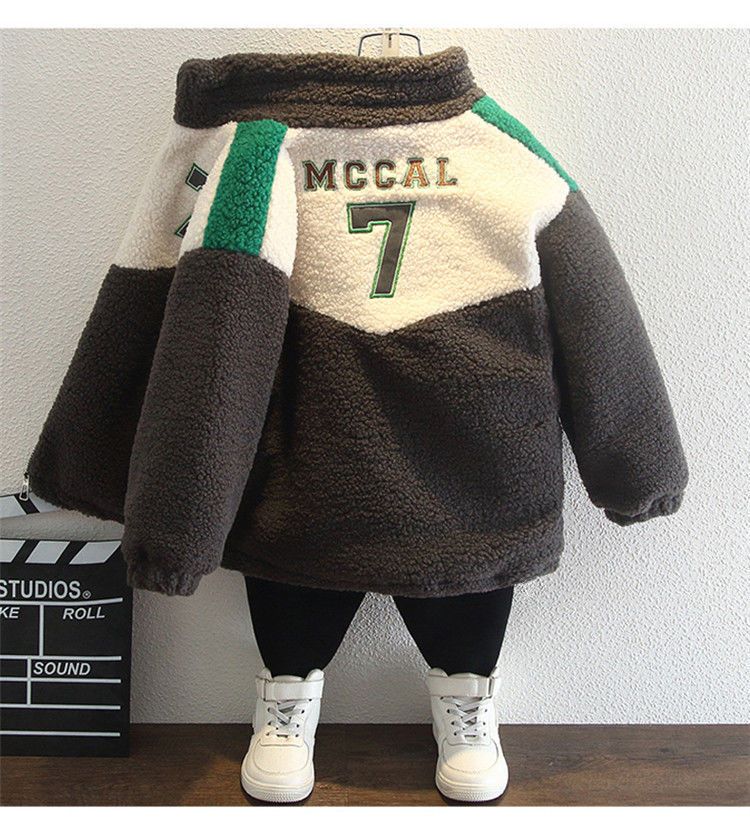 Boys' Fleece-Lined Winter Coat – Cozy Lamb Wool Jacket With Letter Print (100-160cm, Grey/Black/Green/Pink/White)_voghion.com
