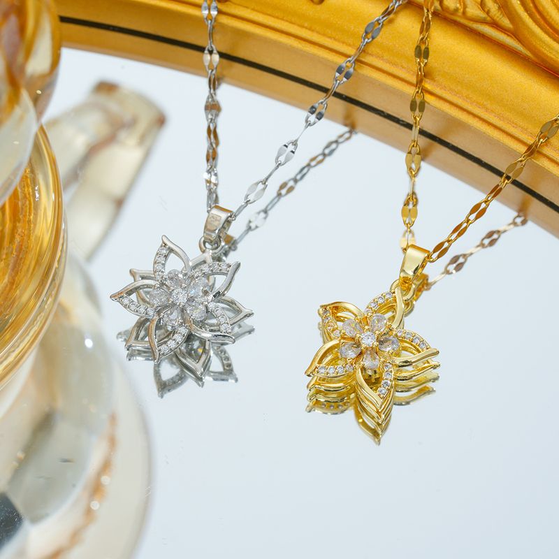 Real Gold Electroplated Rose Rotating Windmill Instagram Fashion Necklace Women's Internet Celebrity Hot Clavicle Chain_voghion.com