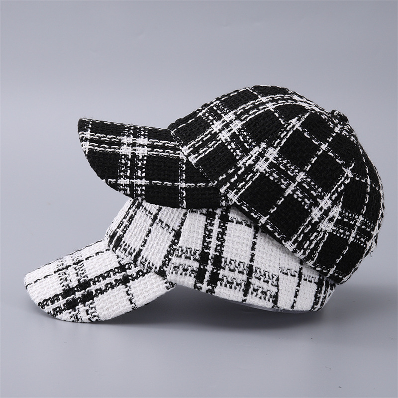 Baseball Damen Frühling und Herbst Mode Tausend Vogel Checker kleine Pailletten Temperament Stil Entenzunge Hut_voghion.com