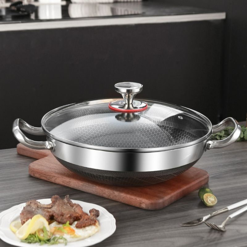 32cm 304 Stainless Steel Frying Pan Food Grade Non Stick Pan Honeycomb Pot Bottom Induction Cooker Gas Stove General Wok_voghion.com
