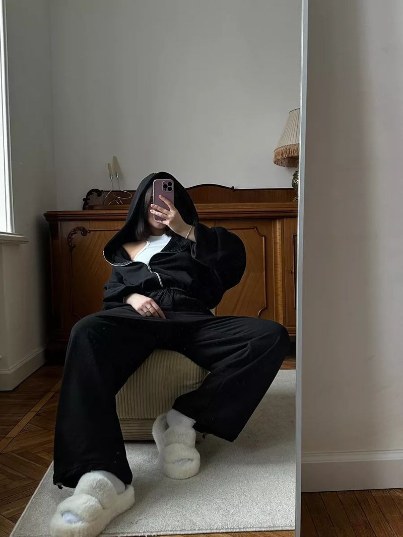 Women's Casual Solid Color Long Sleeve Zipper Cardigan Drawstring Hoodie Sweatshirt Elastic Pants Two-Piece Set_voghion.com