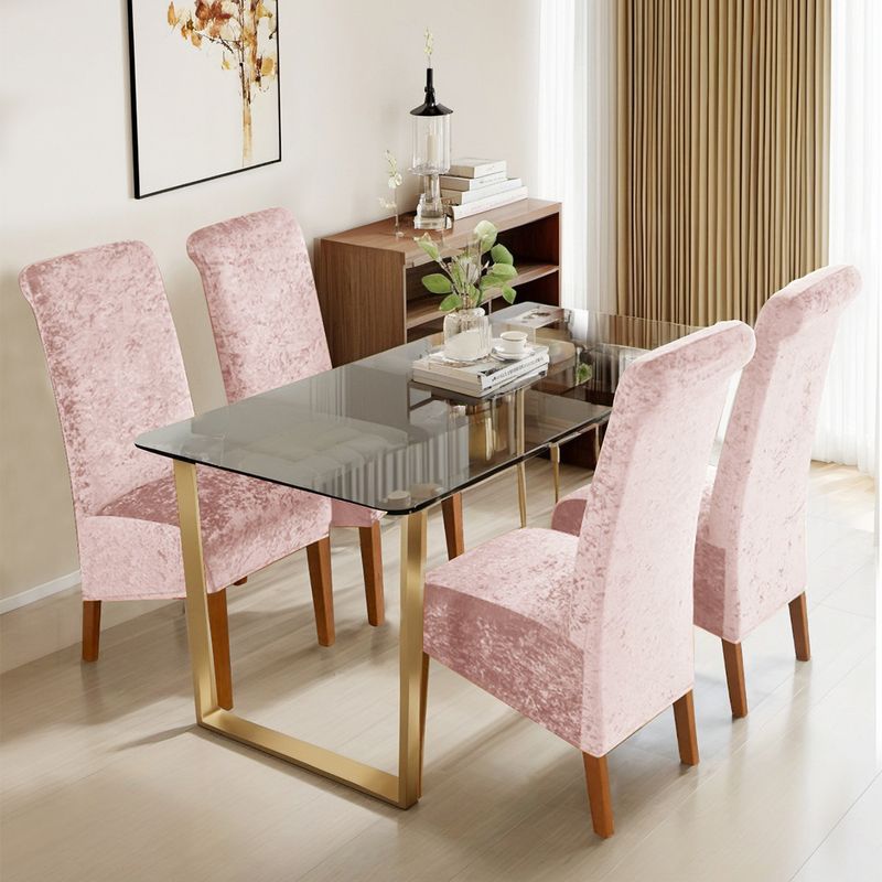 Premium Elastic Velvet Chair Cover - Gold Diamond Pattern For High Back Dining Chairs (Luxury Home & Hotel Use)_voghion.com