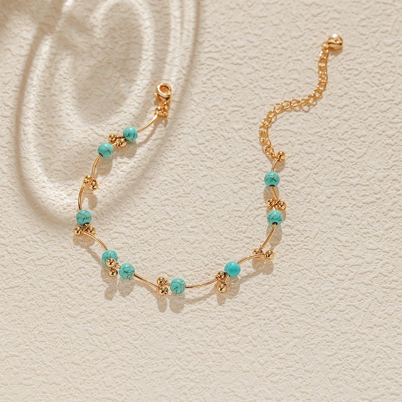 Perlenarmband Persönlichkeit geknotete goldene runde Perlen Kupferrohrdesign Handschnur Transferperlen Glücksbringer Handschmuck mit K Echtgold überzogen_voghion.com