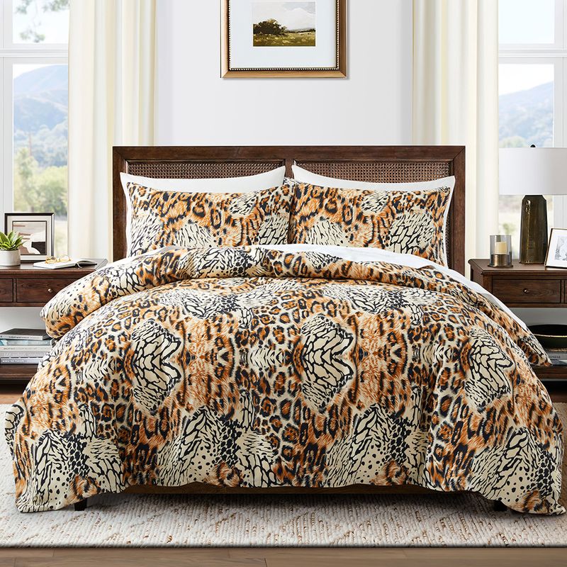 Housse de couette de luxe motif tigre, léopard et girafe, ensemble de literie trois pièces en polyester doux_voghion.com
