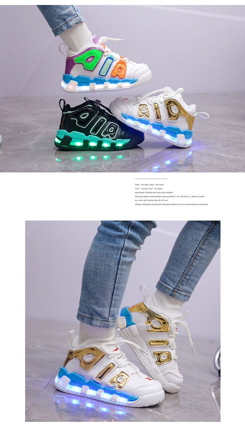 Plüsch-Ladeschuhe, bunte leuchtende Baumwollschuhe, feste Sohlen, Nachtleuchtend, Jungen und Mädchen, mit Lichtern,_voghion.com