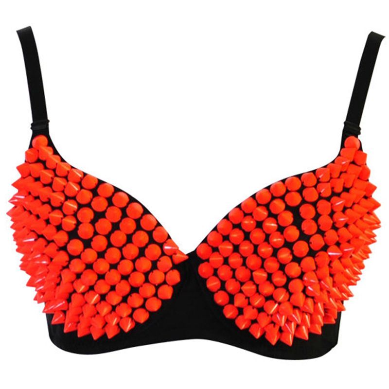 Reggiseno sexy e divertente fatto a mano con perline, stile punk, da ballo del ventre, con rivetti dorati, da discoteca_voghion.com