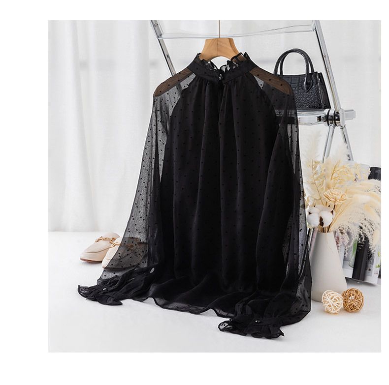 Elegante Chiffonbluse mit gepunktetem Muster, Peter-Pan-Kragen und Volant-Details – Locker geschnittenes Langarm-Oberteil für Damen_voghion.com