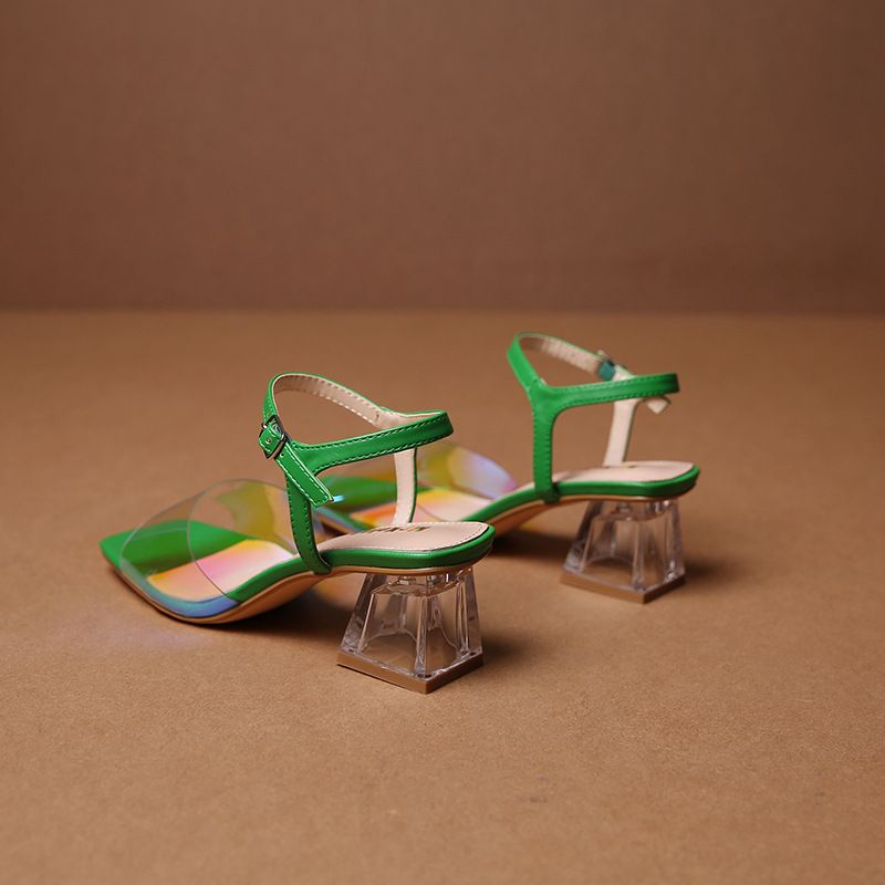 New fashion small square head open toe transparent high heel sandals_voghion.com