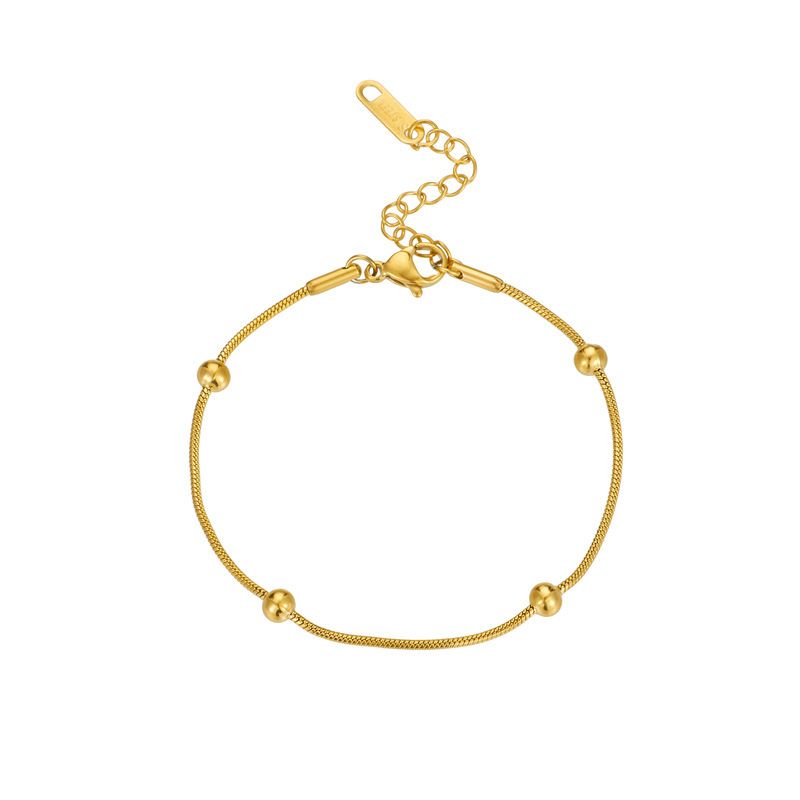 Cavigliera semplice alla moda in acciaio al titanio con perline di trasferimento, catena a serpente in oro, nicchia di alta gamma, gioielli versatili_voghion.com