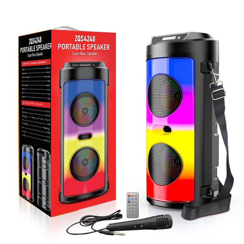 ZQS4248 Dvostruki 4-inčni punjivi stereo vanjski Bluetooth zvučnik s efektom plamena i magičnim svjetlom_voghion.com