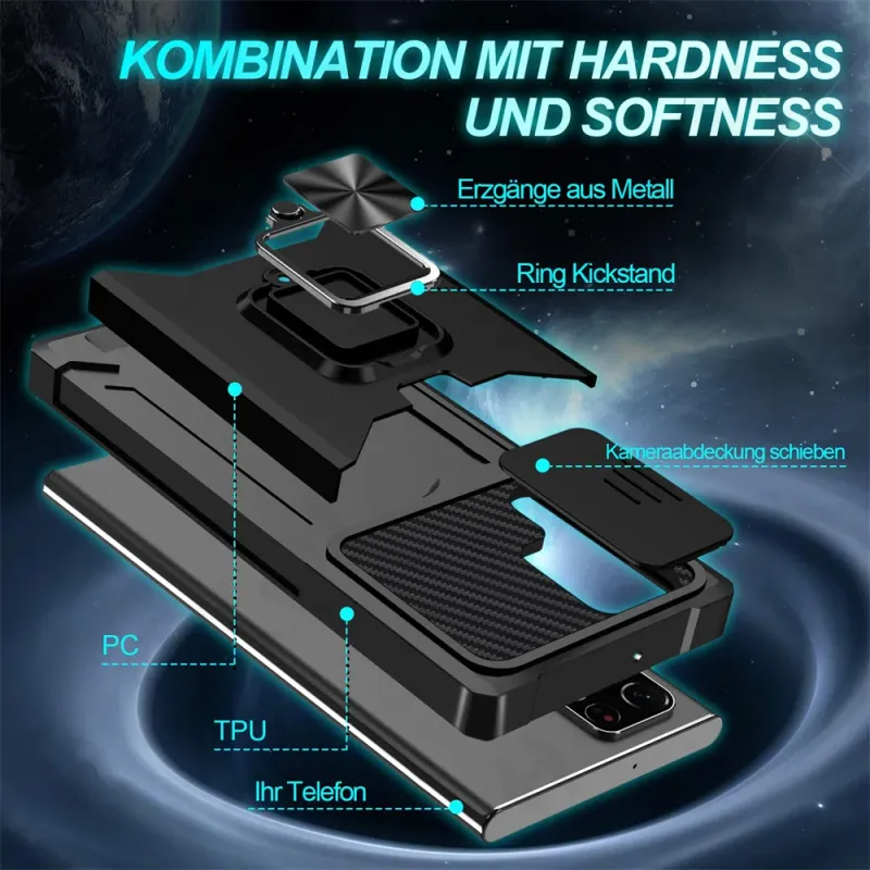 Case For Samsung S25 S24 S23 FE S22 S21 Ultra Note 20 Plus A56 A55 A35 5G FE Slide Camera Card Holder Magnetic Kickstand Cover_voghion.com