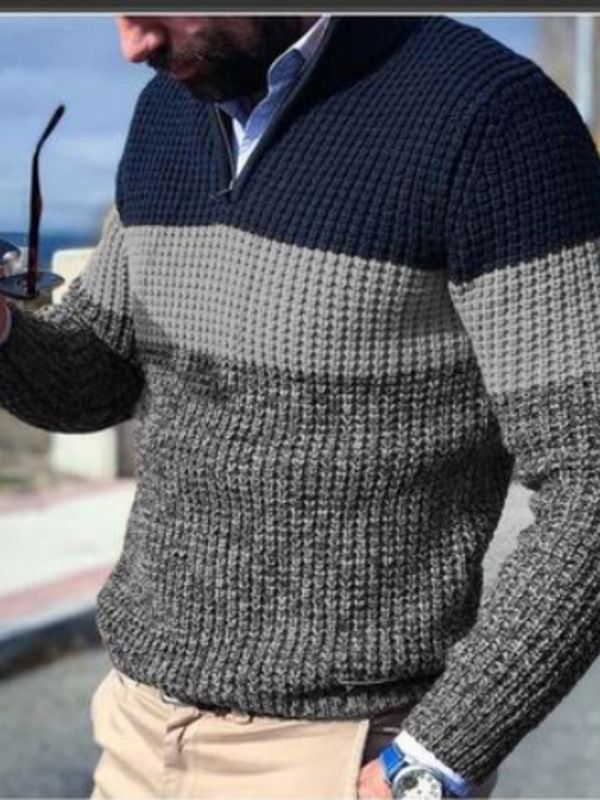 Maglione casual a blocchi di colore da uomo, primavera e autunno 2023_voghion.com