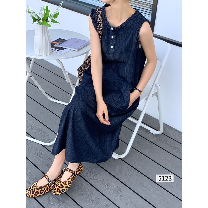 High End Temperament Sleeveless Camisole Washed Denim Vest Skirt, Summer Loose And Age Reducing Korean Version Dress_voghion.com