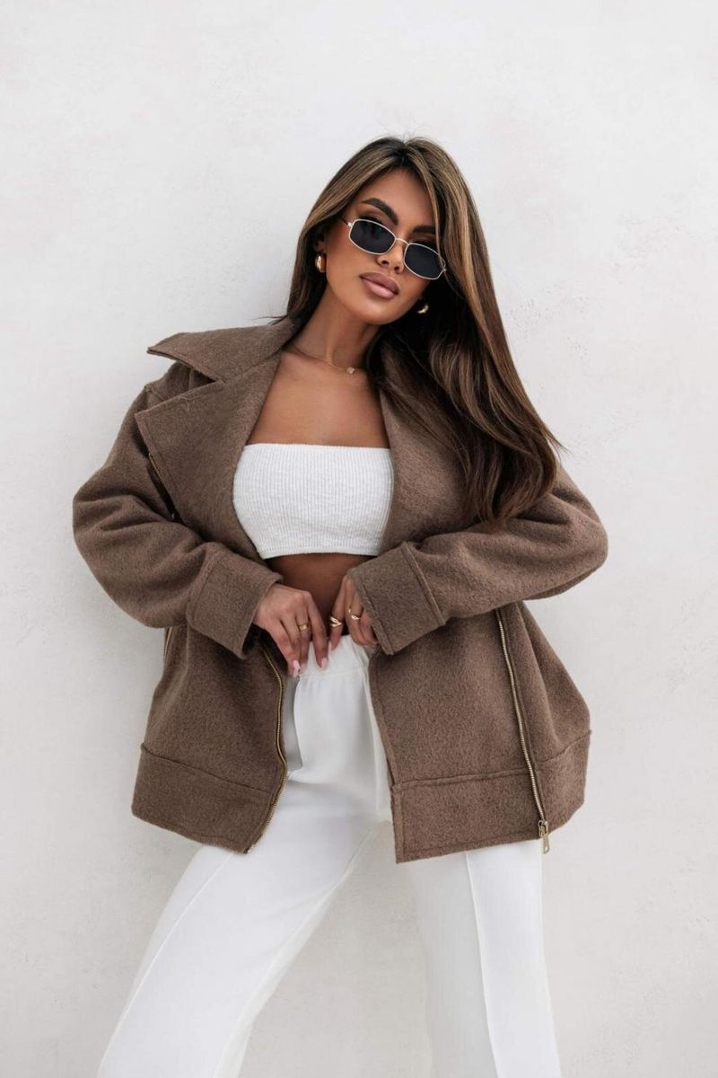 Women's Longline Wool Blend Blazer Coat With Shawl Collar Zip Front - Classic Solid Color Outerwear For Fall & Winter_voghion.com