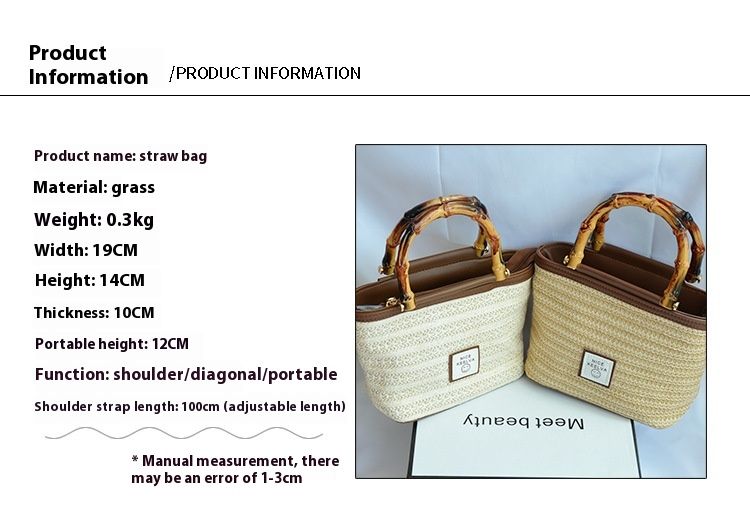 Borsa a mano retrò di fascia alta, borsa a secchiello in tessuto casual estivo da donna in paglia Borsa a tracolla singola alla moda e di nicchia_voghion.com