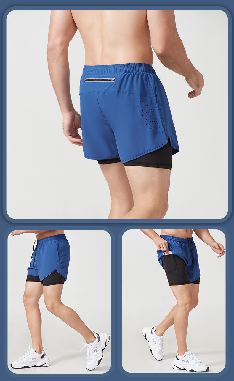 Summer sp men's quick drying, breathable double-layer anti glare, fake two-piece training sh, fitness running_voghion.com