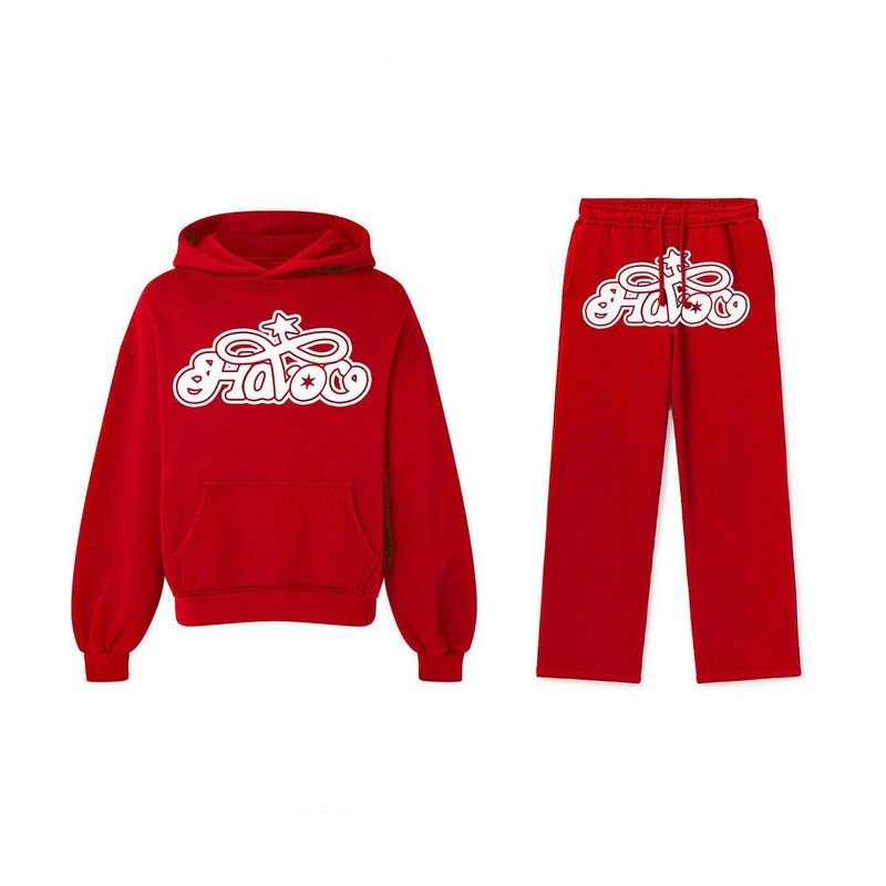 Men's Streetwear Hoodie & Jogger Set - Oversized Pullover With Print, Casual Loungewear (Gray/Red/Black, S-XL)_voghion.com