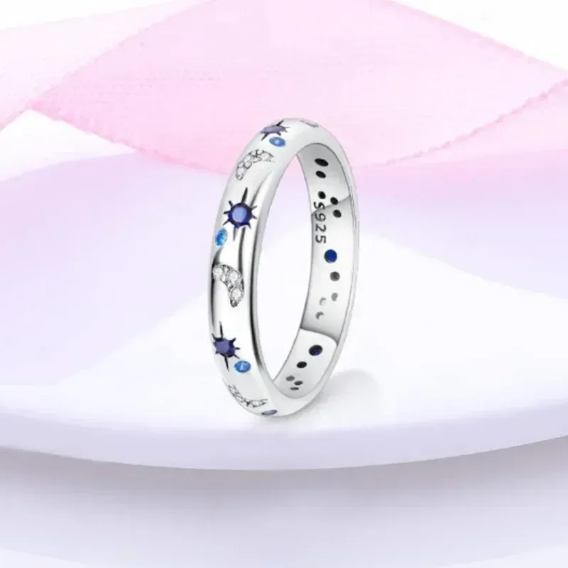 Nuovo anello di cristallo blu celeste scintillante con luna, sole e stella per donna, elegante e alla moda, fascia impilabile per le dita, regalo per feste_voghion.com