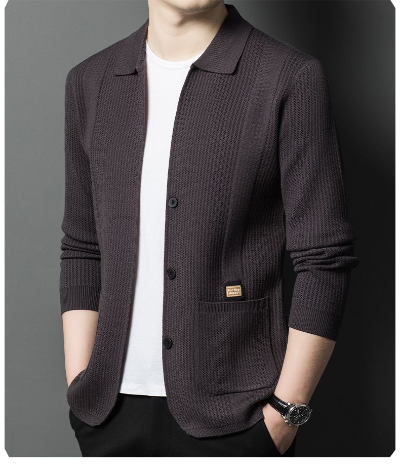 Chaqueta de punto tipo cárdigan juvenil para hombre, informal, de color sólido, primavera y otoño de 2025_voghion.com