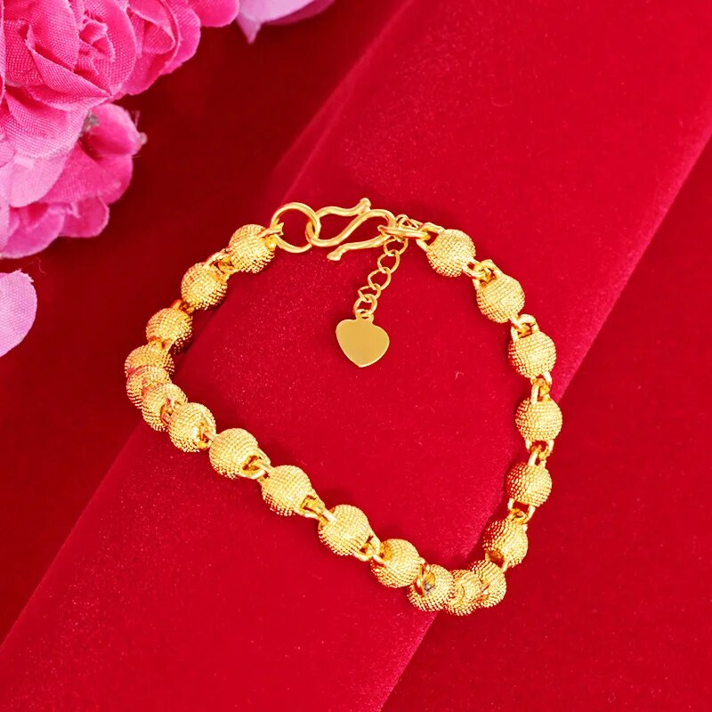 Yellow Gold Plated Bracelet For Women Vieam Sand Gold Frosted Transit Bead Hand Chain_voghion.com
