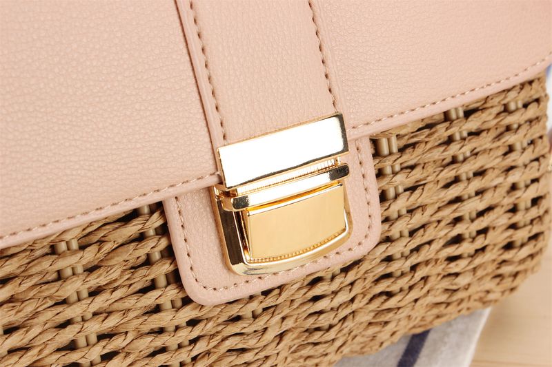 Borsa in corda di carta intrecciata con motivo color block in stile bohémien - Mini borsa quadrata per spiaggia ed estate, leggera ed ecologica._voghion.com