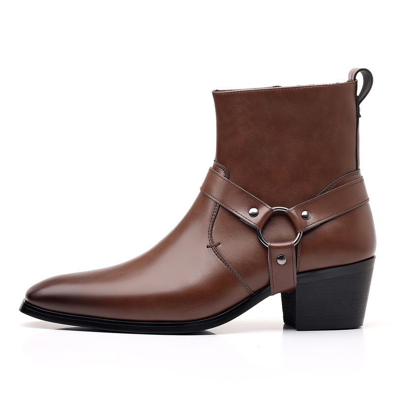 Austrian 9093 New England Stiefel Nieten Personalisierte Mid Top High Heels Herrenschuhe_voghion.com