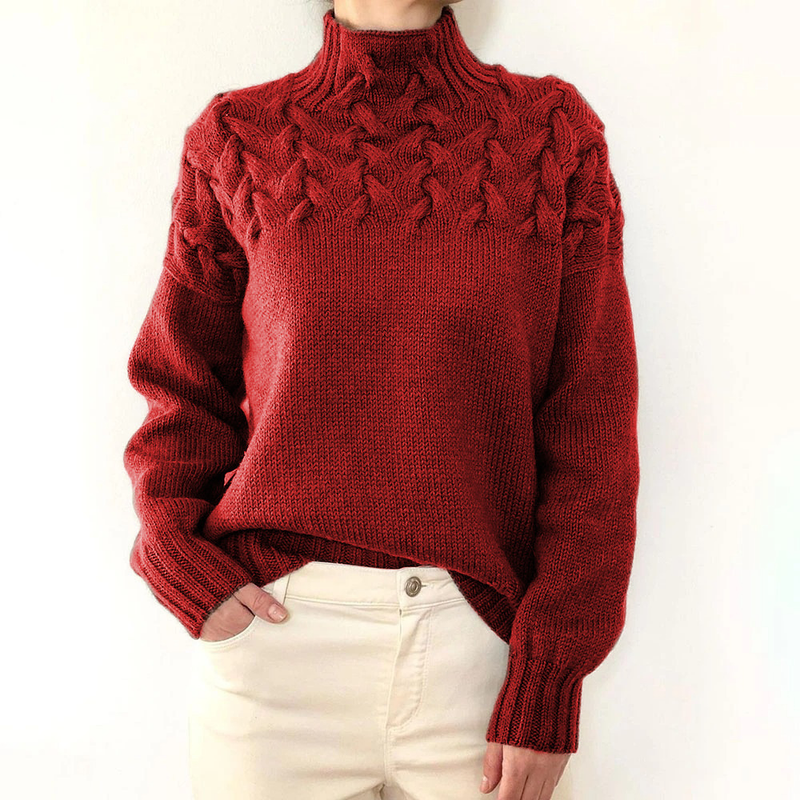 Nuovo maglione lavorato a maglia in puro cotone autunno e inverno dettagli lavorati a maglia maglione a maniche lunghe a collo alto_voghion.com
