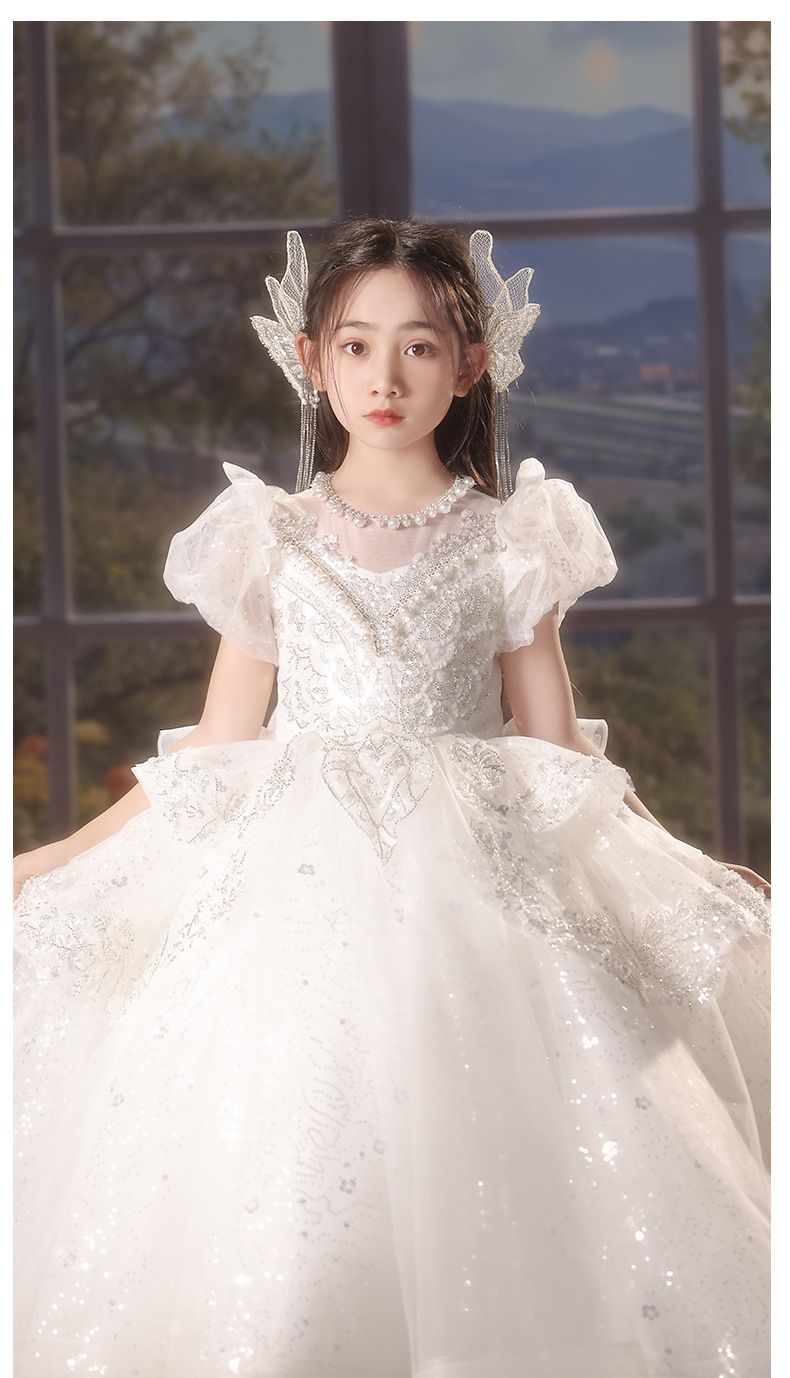 Abito da principessa per bambine per occasioni speciali - Elegante abito a maniche lunghe per damigelle e recital di pianoforte_voghion.com