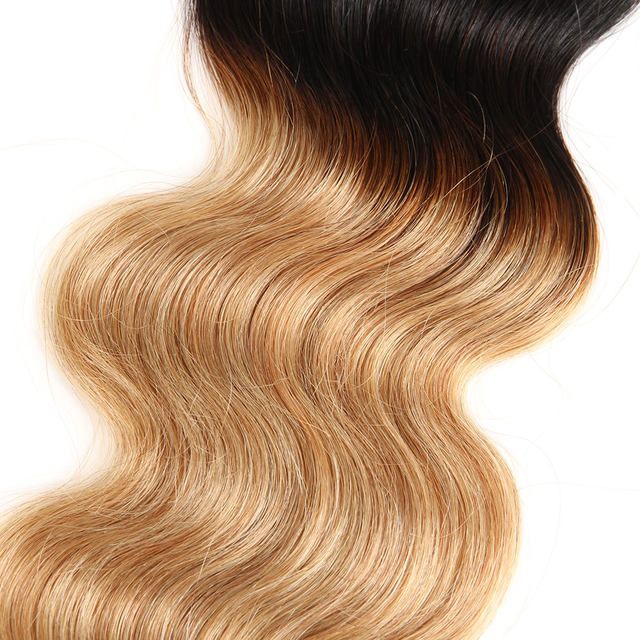 Fasci colorati con chiusura fasci di tessuto per capelli umani a onda del corpo con chiusura in pizzo HD estensioni marrone ombre per le donne_voghion.com