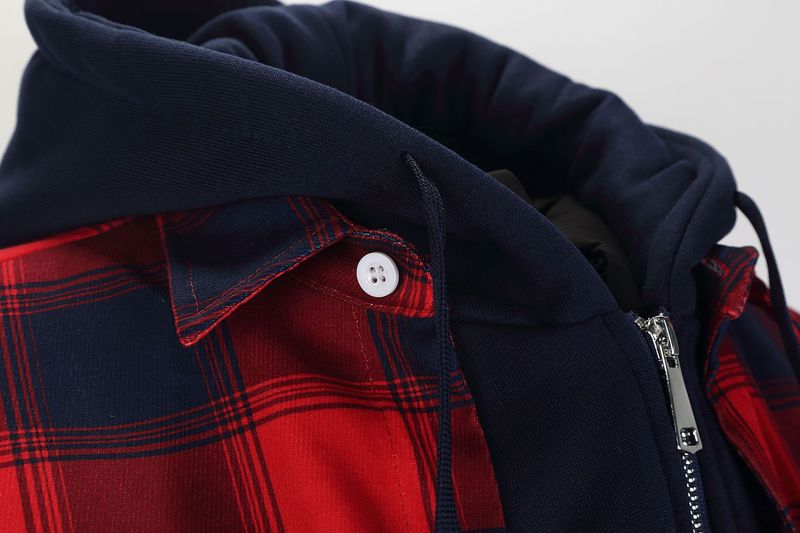 Abbigliamento maschile Autunno e inverno Cappotto in cotone spesso a quadri a maniche lunghe con cappuccio largo_voghion.com
