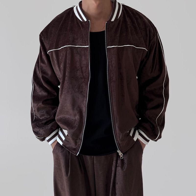 Men’s Two-Zip Track Jacket & Jogger Pants Set – Breathable Poly-Cotton Blend Activewear For Gym & Street Style (S-XXXL, Black/Dark Brown)_voghion.com