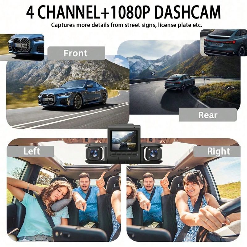 Videoregistratore di guida a quattro vie 1080P, visione notturna ad alta definizione, grandangolo, telecamera di sorveglianza per veicoli DVR_voghion.com