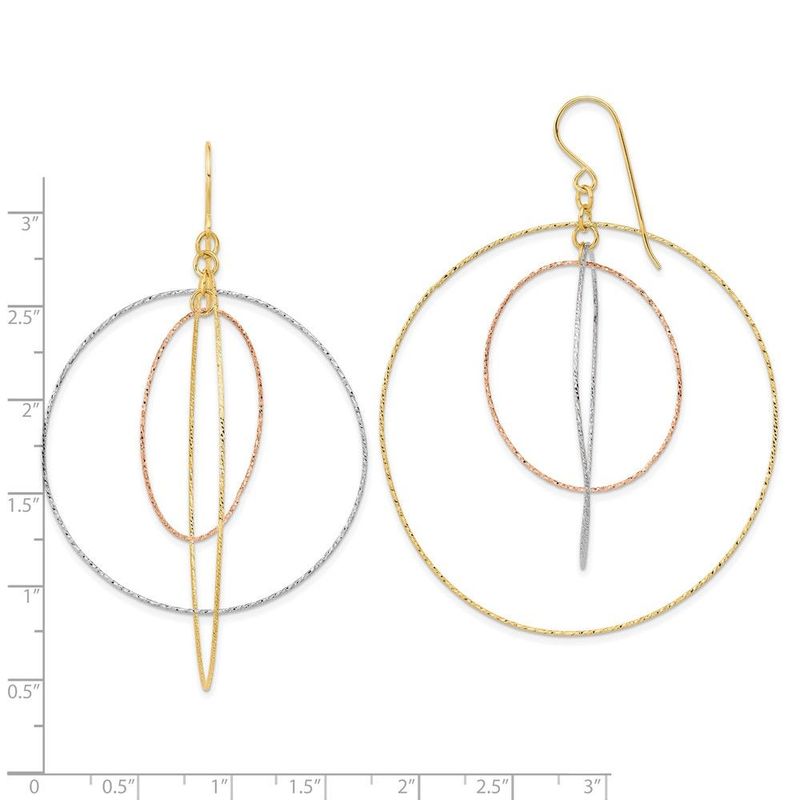 14k Tri-color Diamond Cut Graduated Circles Shepherd Hook Earrings_voghion.com