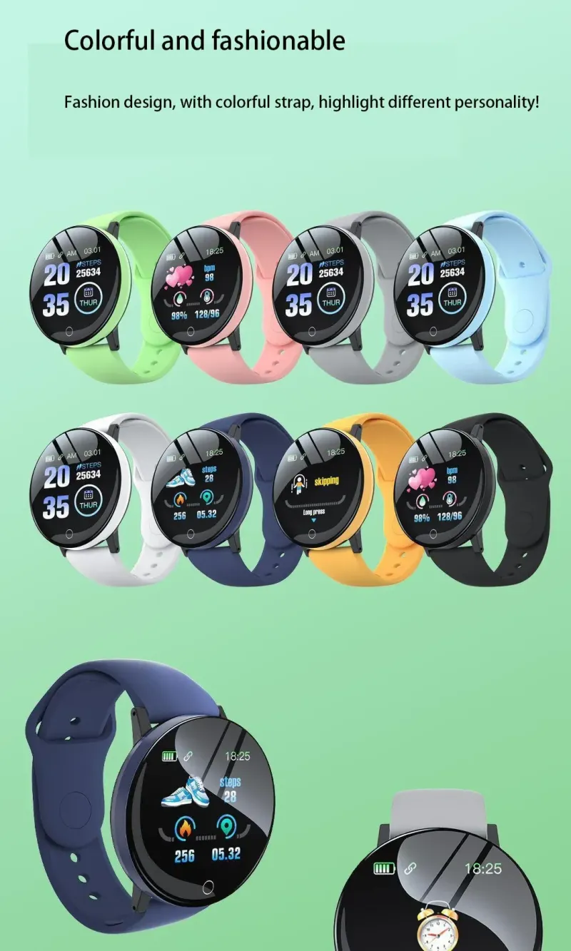 New D18 Smart Watch - Round Digital Fitness Tracker With Heart Rate Monitor For Men & Women PK B41 Band_voghion.com