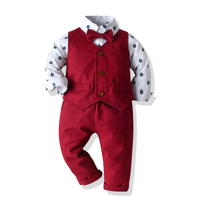 Babyklær Seilbåtskjortevest tredelt barnedress med sløyfe_voghion.com