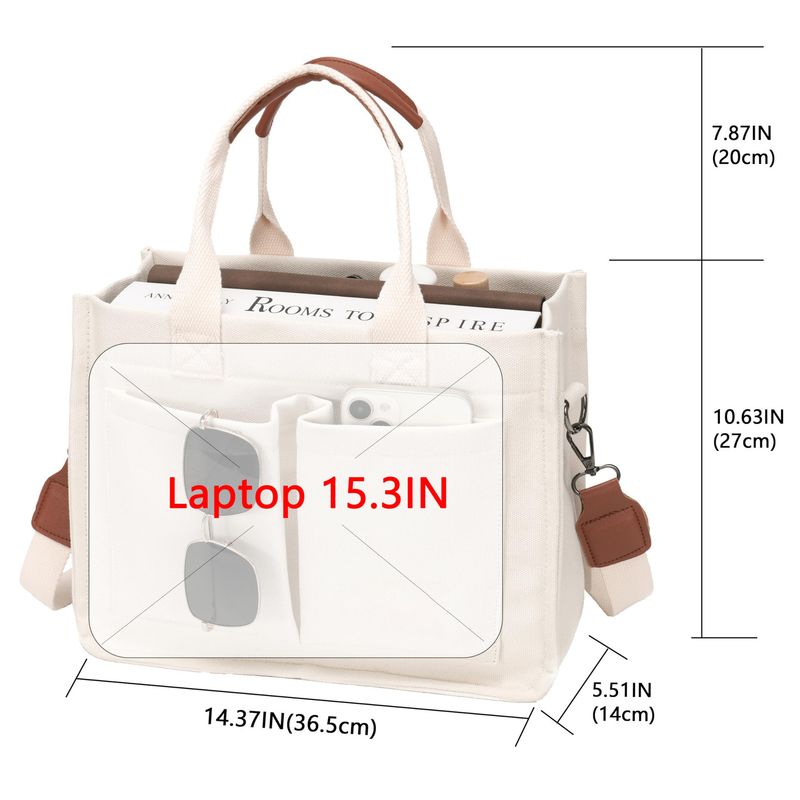 Grote canvas tas voor dames met zakken - laptoptas, portemonnee, handtas voor elke dag - perfect voor werk, strand en sportschool_voghion.com