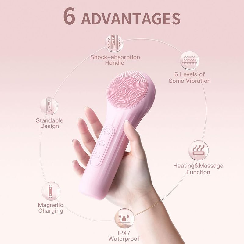 Sonic Waterproof Facial Cleansing Brush Rechargeable Scrubber Exfoliating Vibrating Deep Clean Face Cleaner Skin Care Tool_voghion.com