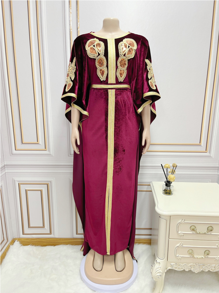 Abbigliamento da donna Abito in velluto dorato con paillettes Gonna lunga_voghion.com