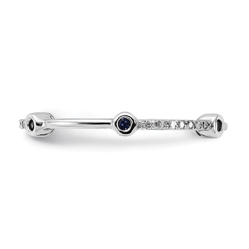 Sterling Silver Stack Expressions Polished Created Sapphire & Diamond Ring_voghion.com