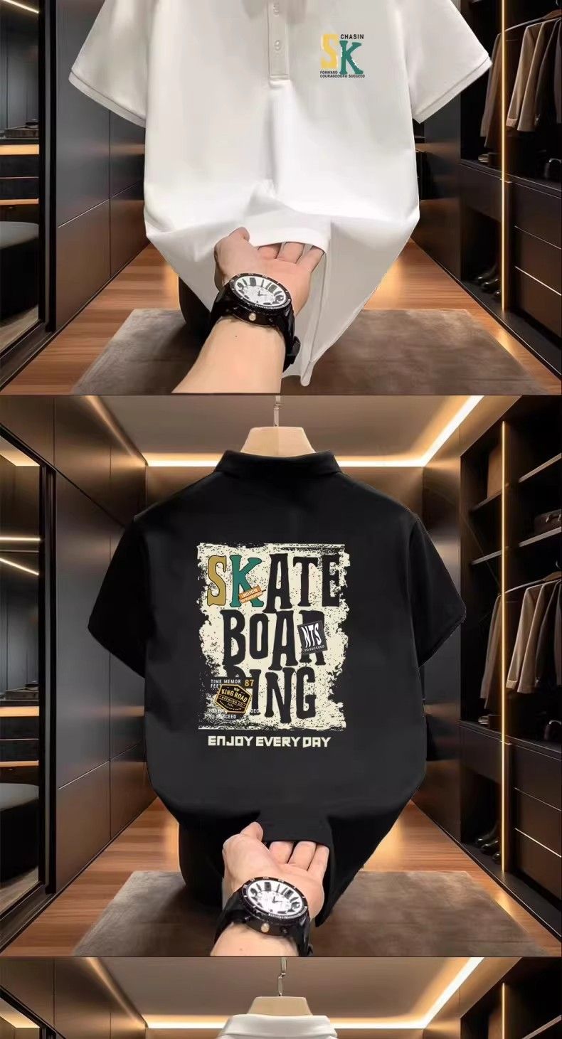Camicia da uomo a maniche corte con risvolto ampio, maglietta casual alla moda da lavoro_voghion.com