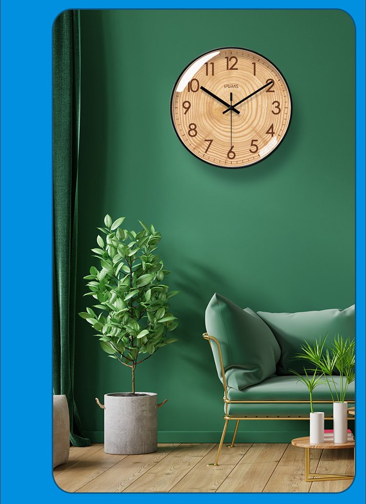 Yipula 6857 Wooden Texture Wall Living Room Fashion Art Silent Sweep Second Quartz Clock_voghion.com