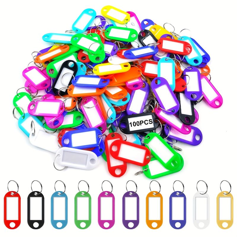 100 sleutellabels, plastic sleutellabels met splitringlabelvensters, gekleurde sleutelhangerlabels geschikt voor thuis, kantoor, bagage en tassen_voghion.com