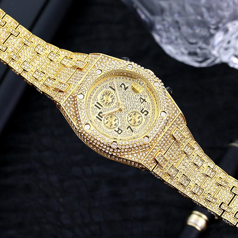 MISSFOX Gouden Horloges Heren Automatische Datum Hip Hop Volledige Iced Diamond Klokken Mode Waterdichte Quartz Horloge Man 2023_voghion.com