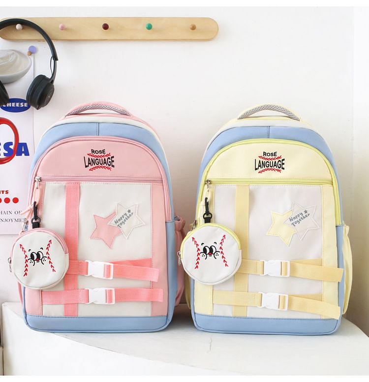 Kinderrucksäcke für Mädchen, große Kapazität, süßer Rucksack für Grund- und weiterführende Schulen, passend für alle Altersgruppen, niedlicher Rucksack mit Kontrastfarben-Design_voghion.com