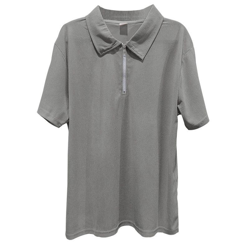Sommer-Set aus neuem europäischen und amerikanischen Handel für große Herren in Volltonfarbe mit Kragen, kurzen Ärmeln und Hosen-Set mit Reißverschluss, 2-teilig_voghion.com