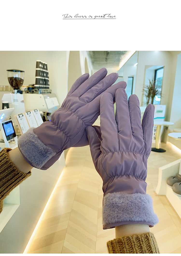 New Female Winter Veet Cashmere Full Finger Non-Inverted Button Solid Color Women Cycling Touch Screen Warm Lace Cotton_voghion.com