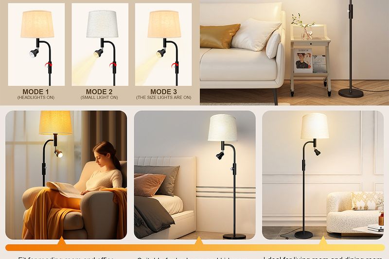 Lampada da terra a doppia testa per madre e bambino, illuminazione angolare, lampada da lettura, lampada da camera da letto_voghion.com
