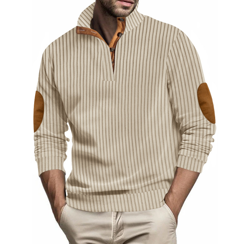 Polo décontracté à rayures verticales et col montant pour homme, nouveau style printemps-automne 2024_voghion.com