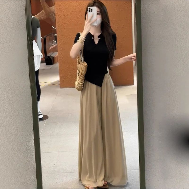 Tenue d'été pour femmes de grande taille, nouveaux vêtements pour femmes chinoises de style national, haut à jambes larges, pantalon et jupe, ensemble deux pièces_voghion.com